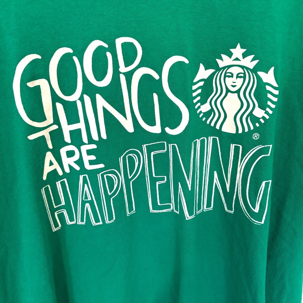 Starbucks Employee Green Large T-Shirt 'Good‎ Things Are Happening' Graphic Rare - Picture 4 of 6